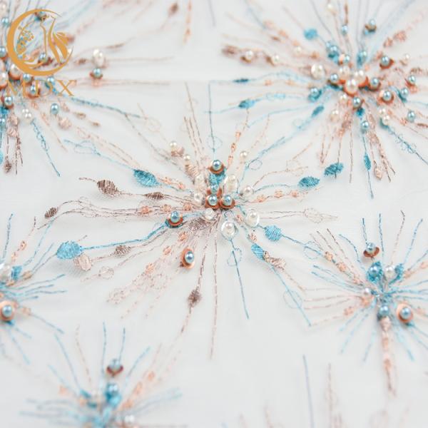 Tulle Embroidery Sequin Lace Fabric Sparkly 20% Polyester For Women Dresses