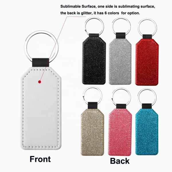 Leather Sublimation Keychain Colorful Blank Single Sided Glitter Keychain Custom Key Tag