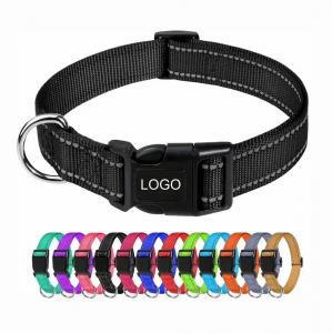 China Adjustable Solid Colors Sublimation Dog Collar Blank Reflective Nylon Dog Collar With Quick Release Buckle on sale