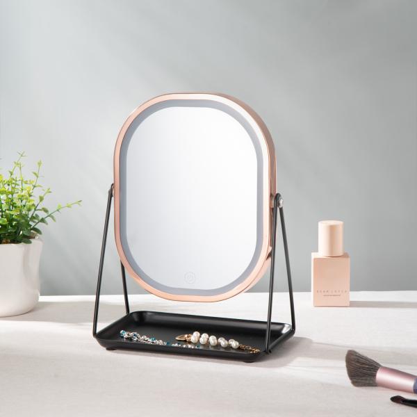 simple led light countertop Makeup Mirror with jewelry tray