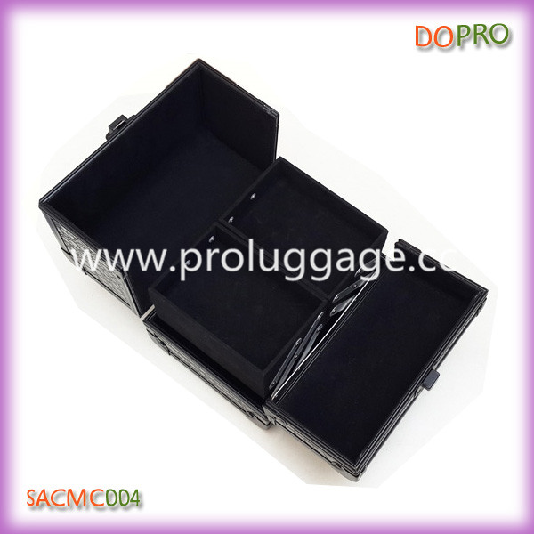 Small solid black crocodie pvc makeup case empty