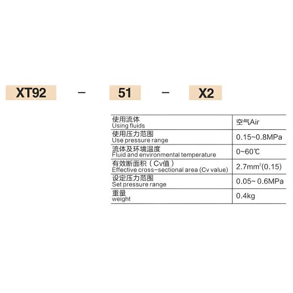 XT92-51-X2 Series Precision Pressure Reducing Valve with 0.15-0.8MPA Range and 0-60℃ Operating Temperature for Pneumatic Tools