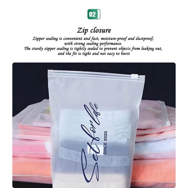 Customized logo zipper design, matte transparent CPE low-density polyethylene, intaglio printing surface for clothing, bags, shoes and socks.