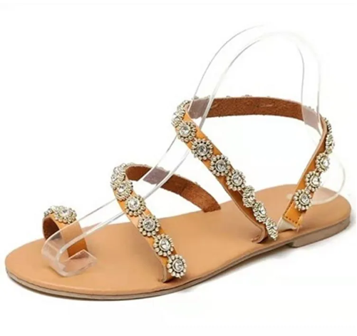 Rubber Sole Womens Flat Summer Shoes Open Toe With Buckle Closure Type