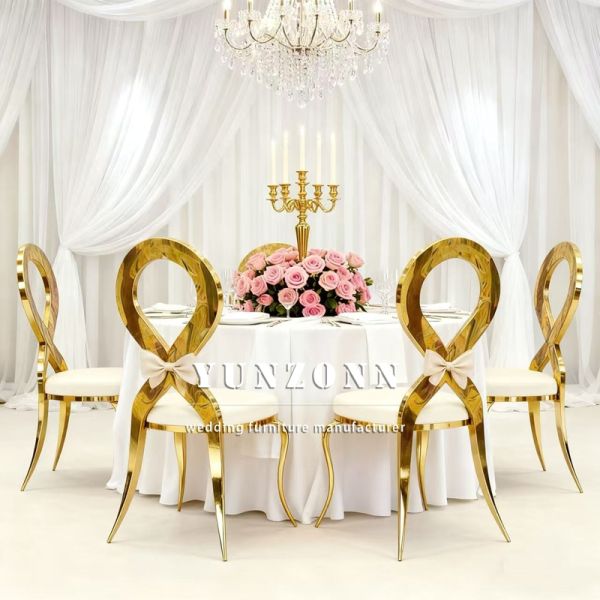Modern Stackable Event Party Chrome Legs White Chairs for Dining Table Gold Color with Cushion