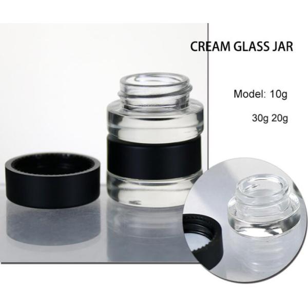 Black Cap Face Cream Jar , Glass Makeup Jars Anti Slip Bottom Chemical Resistant