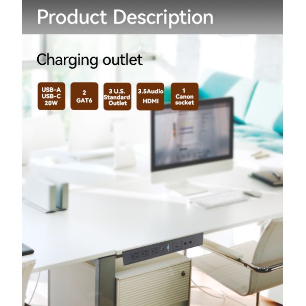 Interchangeable Under Desk Power Strip with 3 Outlets USB Charging and Data Ports Aluminum Alloy Shell CE Certified