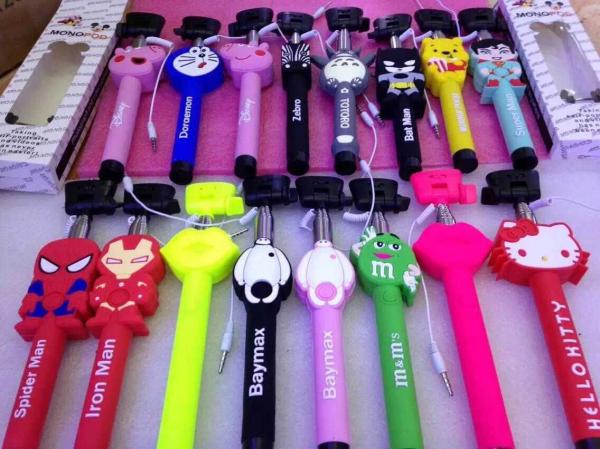 Quality Best selling selfie stick with aux cable,3d cartoon selfie stick monopod for sale