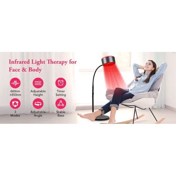 Adjustable Height Red Light Therapy Light with Remote Control and 660nm and 850nm Infrared Therapy Light