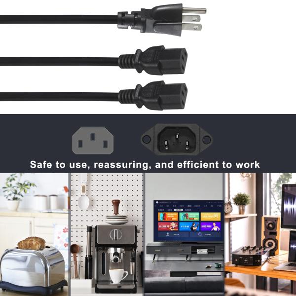 NEMA 5-15P to 2x C13 Y Splitter Power Cord 16AWG 15A