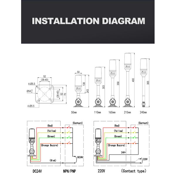 Q3T Industrial LED Indicator Signal Tower Light with Built-in >100dB Buzzer, DC12V DC24V AC220V Optional IP54
