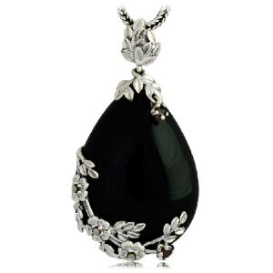 Buy cheap Vintage Jewelry 925 Silver Marcasite Drop Black Agate Pendant Necklace 18 Inches(LN001BLACK) product