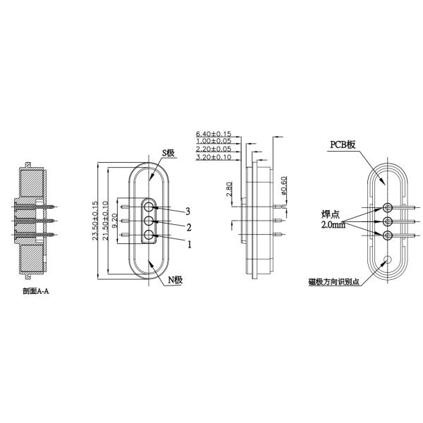 5A 3 Pin Magnetic Connector Right Angle Magnetic Pogo Pin Connectors 2.80mm Pitch