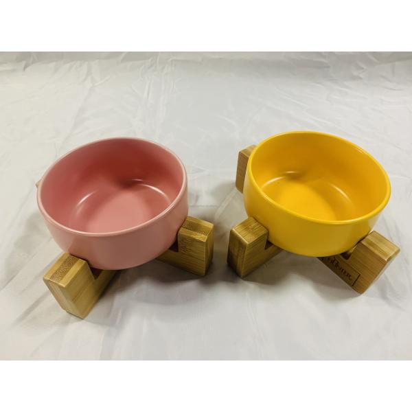Single Multicolor Dog Bowl Holder Made of Natural Bamboo Add Bowl 7.5cm Height for Outdoor