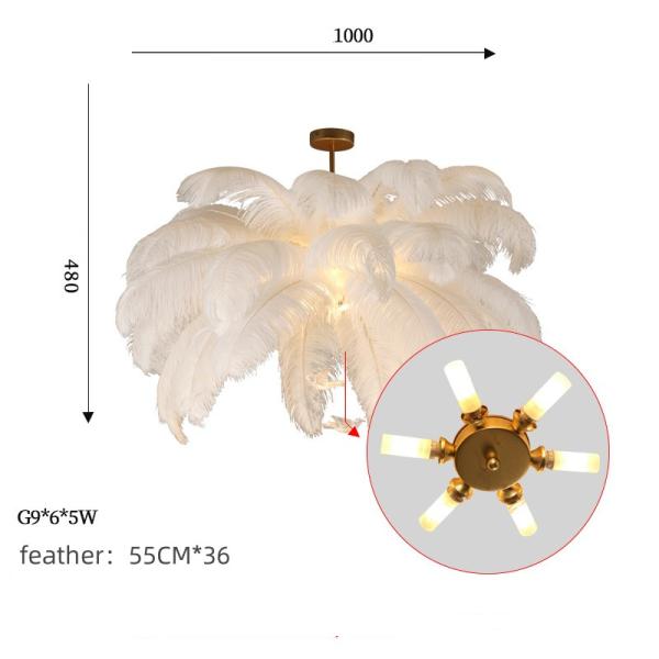 Nordic Creative Luxury Ostrich Feather Bird Pendant Light Modern Simple Bedroom Chandelier