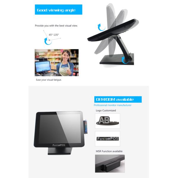 Pure Flat 15 Inch 12DC 5A PCAP POS Touch Screen Monitor For Billing 8 Languages
