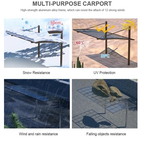 Polished Aluminium Car Parking Shed Resistant Polycarbonate Roof Modern Design