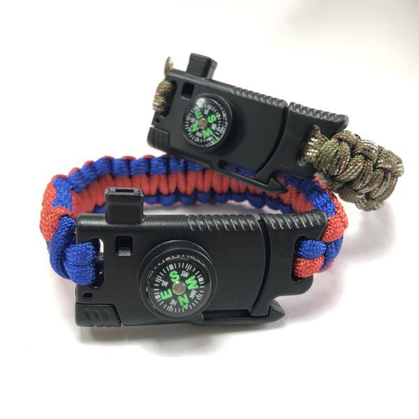Thin Wrist Flint Starters , Adjustable SOS LED Camping Survival Bracelet