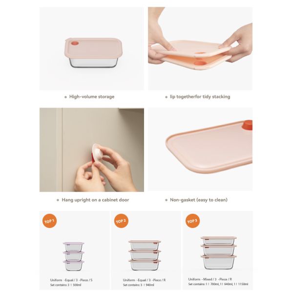 Space-saving minimalist organization borosilicate glass food storage container with FDA for premium home organization brands