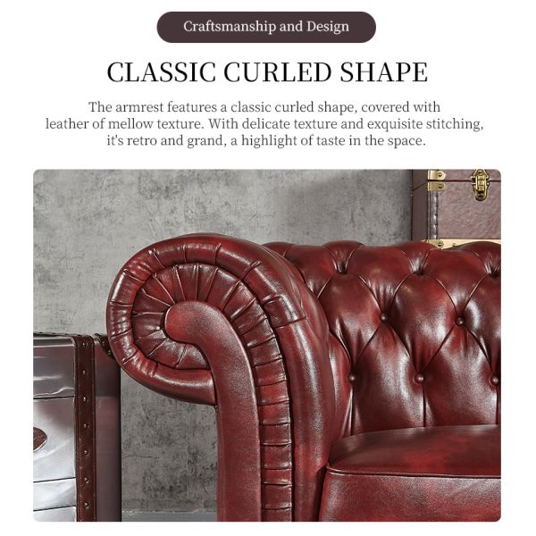 Nidea #862 Classic Chesterfield Sofa Made from Oil Wax Leather with Rolled Arms and Nailhead Detailing for Lounges and Hotels