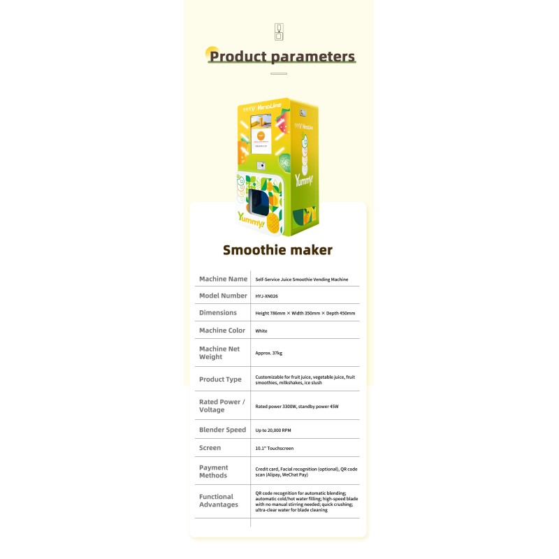 24 Hour Mini Commercial Fruit Smoothie Vending Machine Kiosk, QR Code Payment Supported, OEM Customizable with SDK Interface