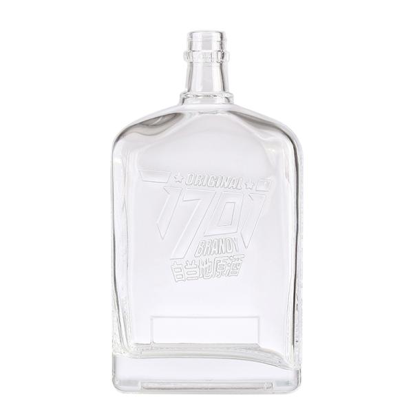 750ml 620g Flint Square Engraved Glass Wine Bottle with Acid Etch Surface Handling