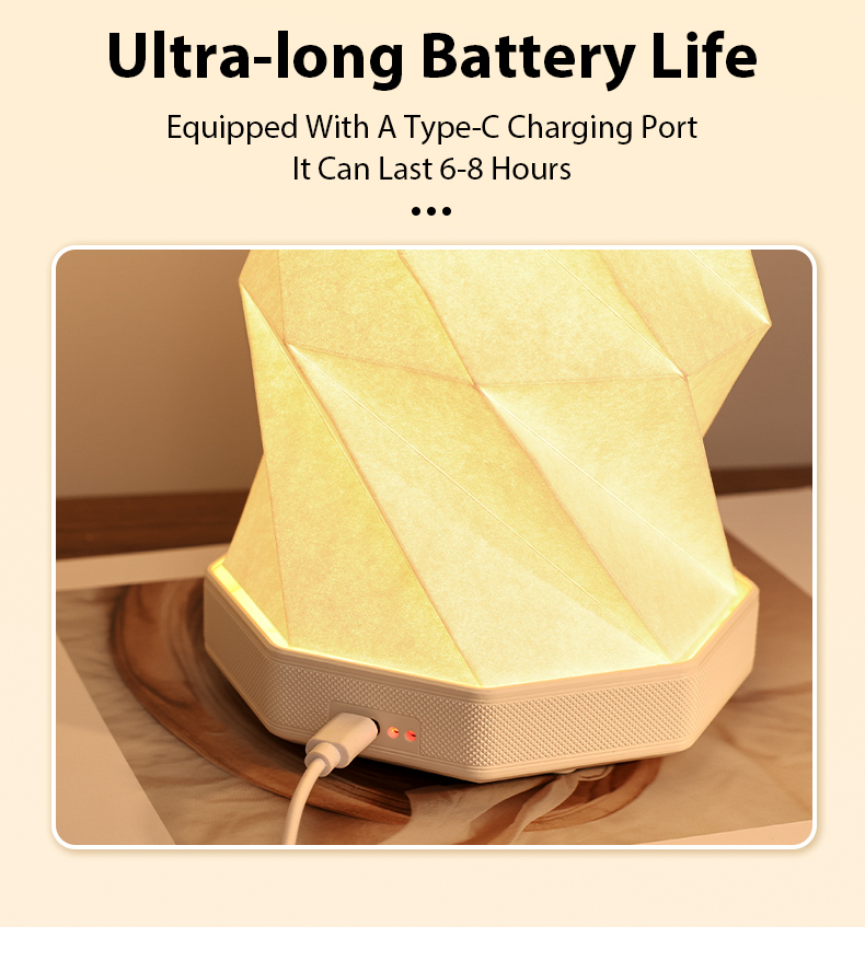 Portable Foldable Paper Lamp with Bluetooth Speaker & Built‑in White Noise 1200mAh Rechargeable Night Light for Travel
