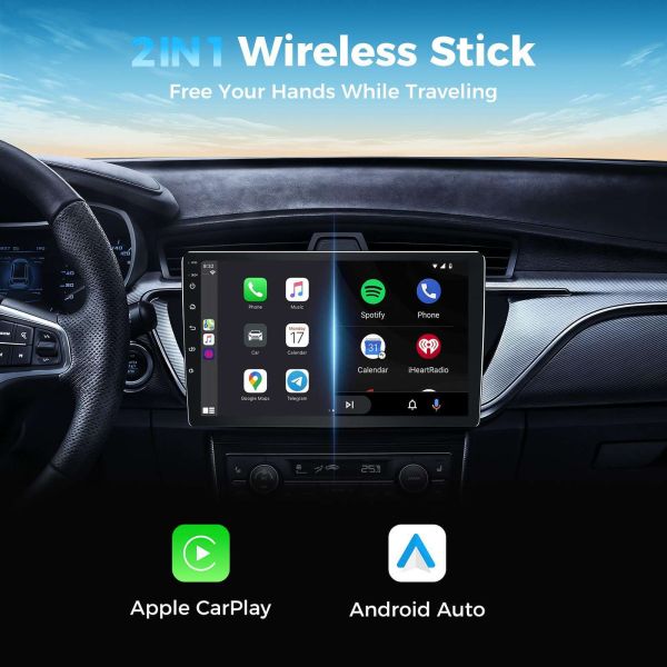 2 In 1 Wireless Carplay Radio Android Auto Adapter Plug And Play Fast Connection Low Latency