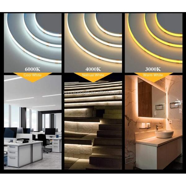 12V 24V RA 90 High CRI LED Tape Light 16.4FT Cuttable COB Strip with 100lm/w Flux