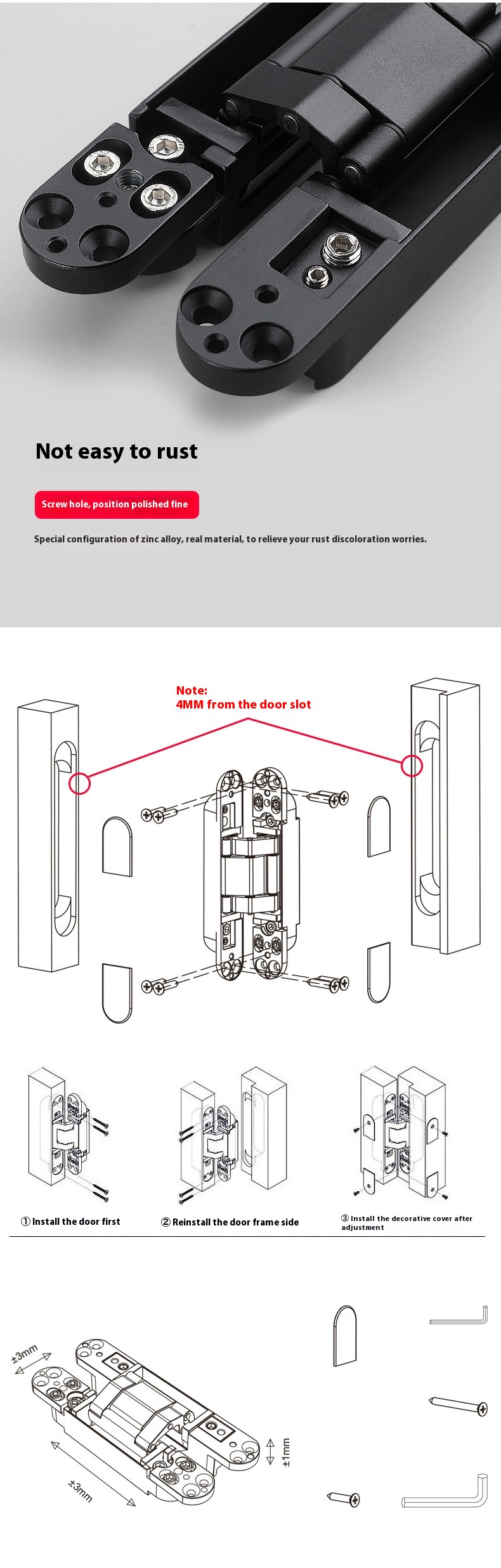 Modern 180 Degree Adjustable Three-Dimensional Hidden Door & Window Hinge Foldable for Internal/External Use