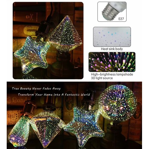 E27 E26 B22 Holiday Lamp Led Decorative Fireworks Light Bulb 3D Fireworks-effect Glass Christmas Holiday Lights