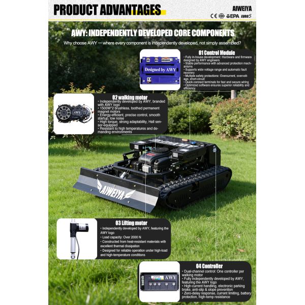 US Spot CE All Terrain Crawler Remote Control Lawn Mower, High Slope Mountain Land Clearing, Large Cutting Blade