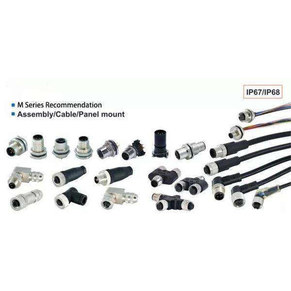 Elbow / Straight M12 Cable Connector Waterproof A B D X Coded 3 - 17 Position Black