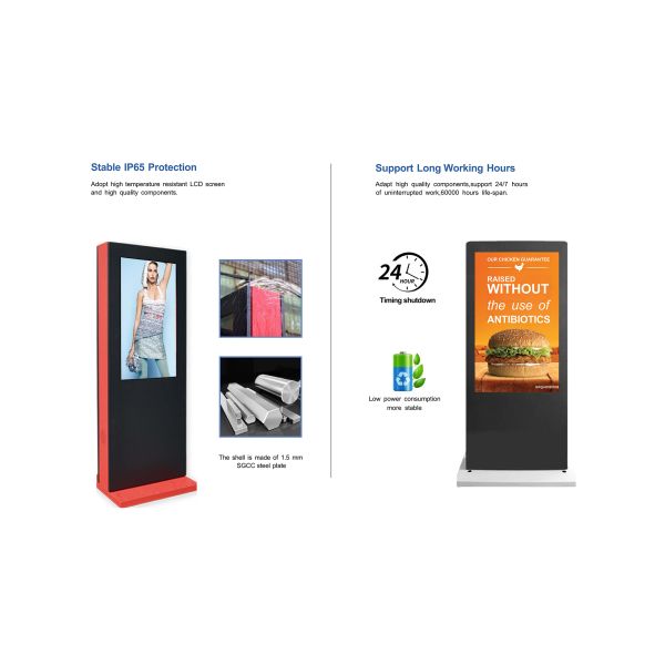 Customizable 65-Inch Outdoor Floor Standing Digital Poster Kiosk LCD Waterproof 10-Point Touch Sunlight Readable Shopping Mall