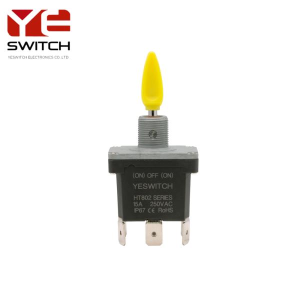 Bright Yellow Industrial Toggle Switch 15A Booted Handle Momentary On Toggle Switch