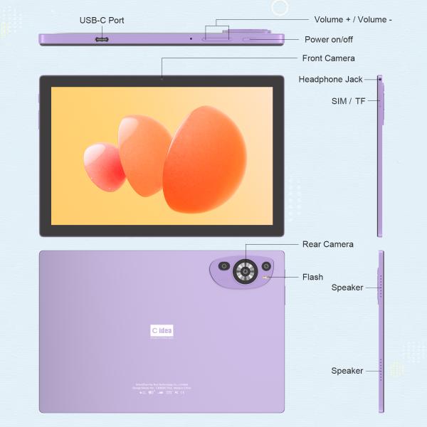 C Idea 10 inches Android 14 Educational Tablet 512GB for Students with SIM Support CM8200Plus Purple