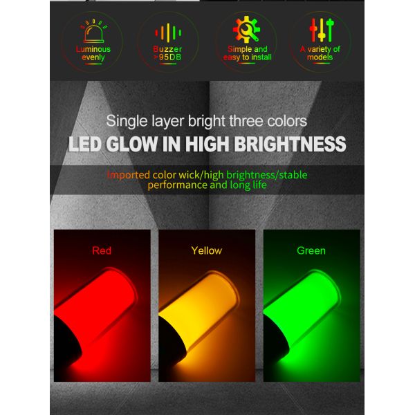 Q3T Industrial LED Indicator Signal Tower Light with Built-in >100dB Buzzer, DC12V DC24V AC220V Optional IP54