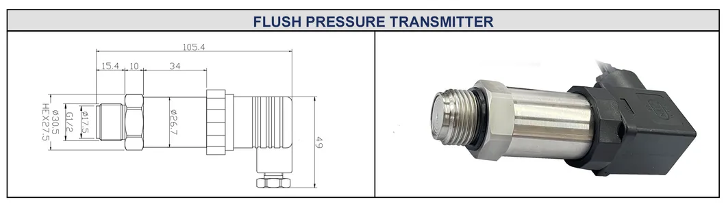 4-20mA flush Diaphram Pressure Sensor with HSM connector pressure transmitter