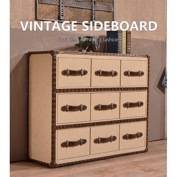 Nidea #8611 Nice Style Handmade Leather Red Wine Bar Side Table Storage Cabinet 9 Drawers for Hotels Home Furniture