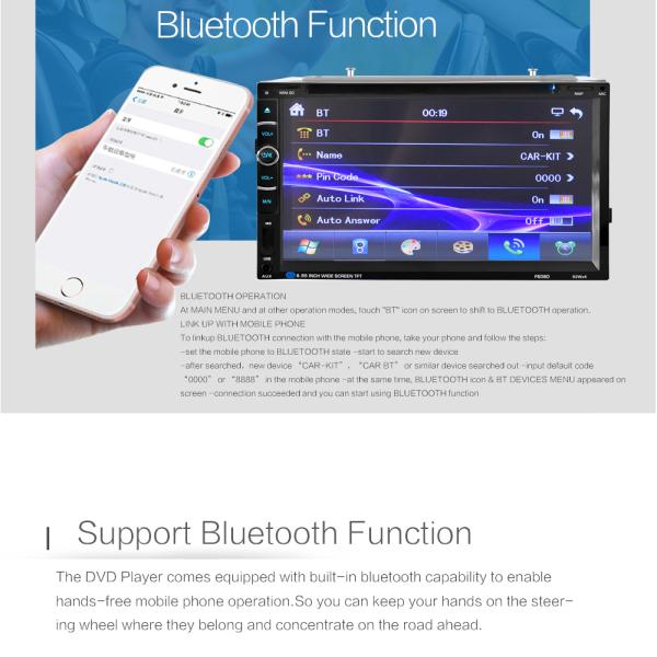 Double 2 DIN 7 inch Touch Screen FM AM TV USB Bluetooth Car Audio Radio Stereo Video MP5 DVD player