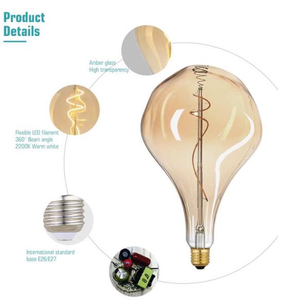 400lm PS160 Oversize LED Bulb 4W Amber Glass Edison Large LED Filament Bulb