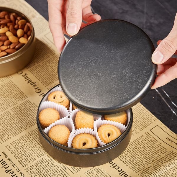 Round Tinplate Cake Tin Cans Matte Finish Food Cookie Candy Gift Box