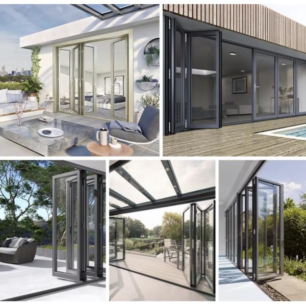 Foldable Sliding Aluminium Doors And Windows Tempered Glass For Shop Waterproof