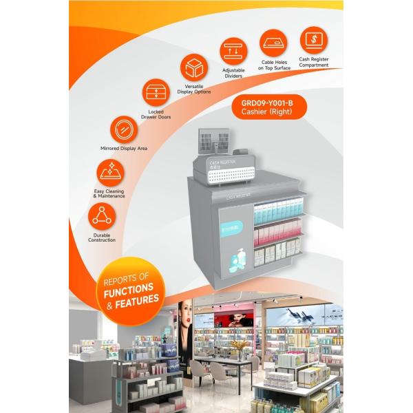 GDR09-Y001-B Retail Display Counter with 5mm Gray Glass and Cash Register Compartment for Mall Booths