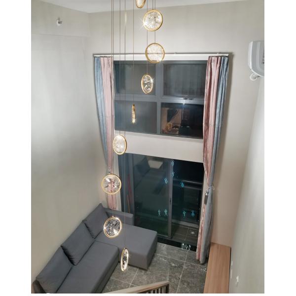 Luxury Crystal Chandelier For Staircase Gold Black Home drop light circle led light lamp(WH-NC-66)