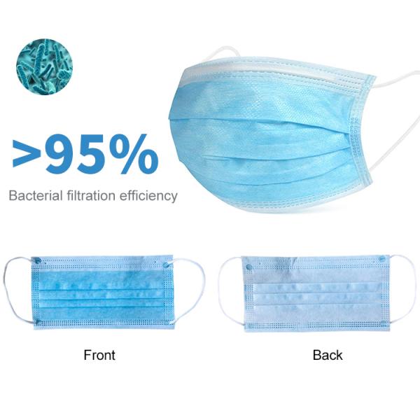 3 Ply Breathable Medical Mouth Mask , Disposable Protective Face Mask