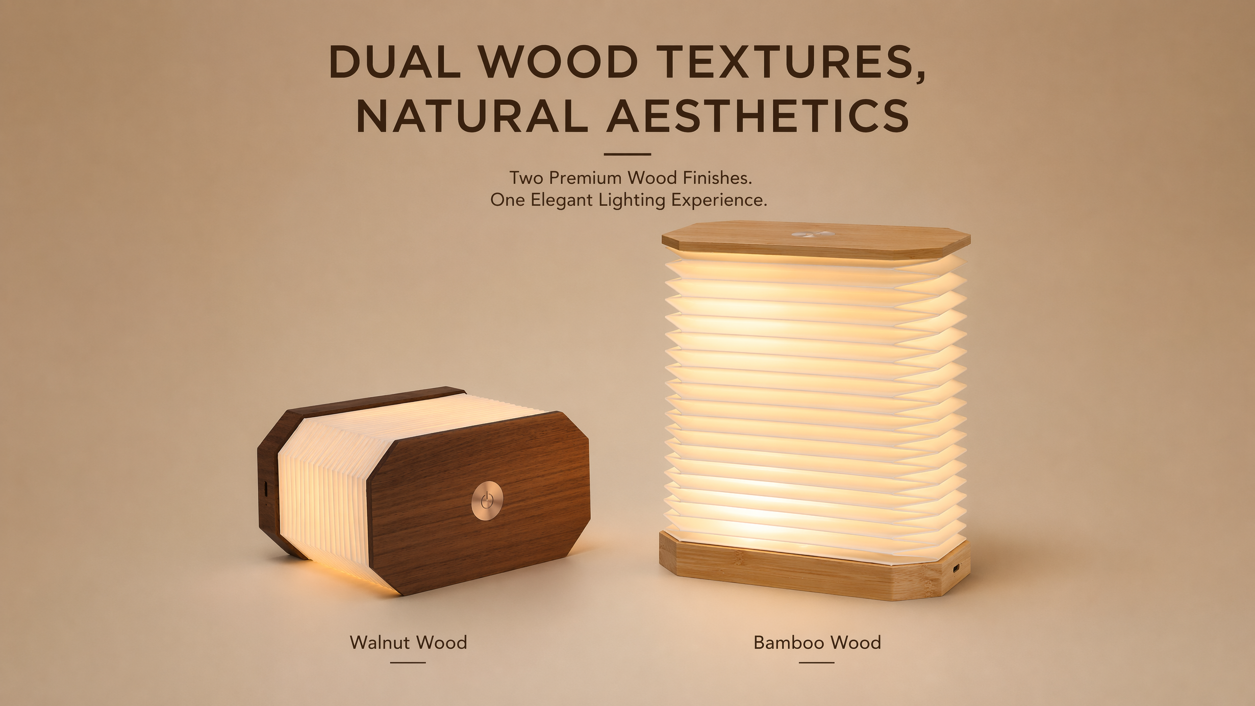 Solid Hardwood Base Rectangular Folding Paper Light Vertical Expandable Lamp with Premium Paper Shade USB Rechargeable