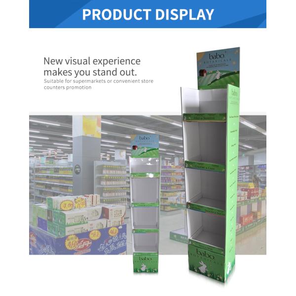 Customization Shape Cardboard Floor Displays Enviromental Friendly With Four Shelves