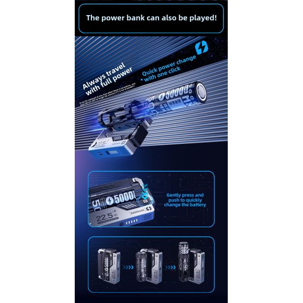 Travel-Friendly 22.5W Support AAA Battery Lithium 21700 Powerbank Removable Battery Portable Power Bank with Replaceable Battery