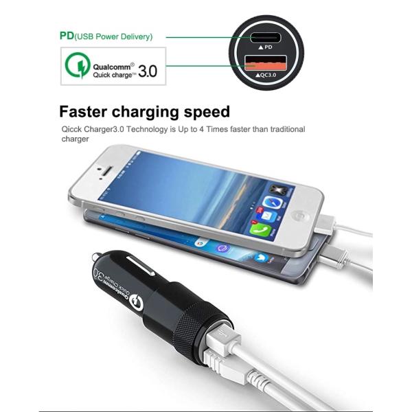30w Dual USB Fast Car Phone Charger , PD3.0 USB Type C Car Charger For Iphone